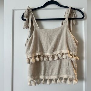 Preppy Pom Pom layered tank top with tie shoulder straps